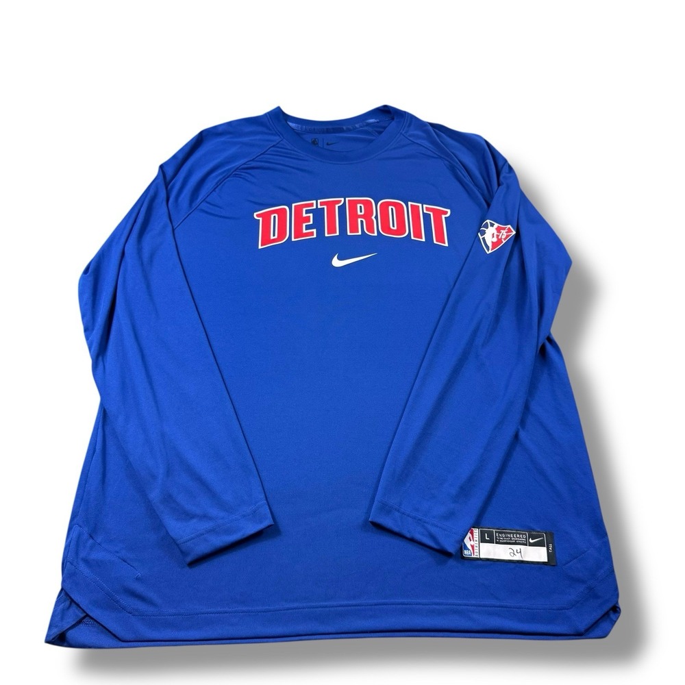 Nike Engineered NBA 75th Anniv. Detroit Pistons Player Issued L/S Shirt Sz LT